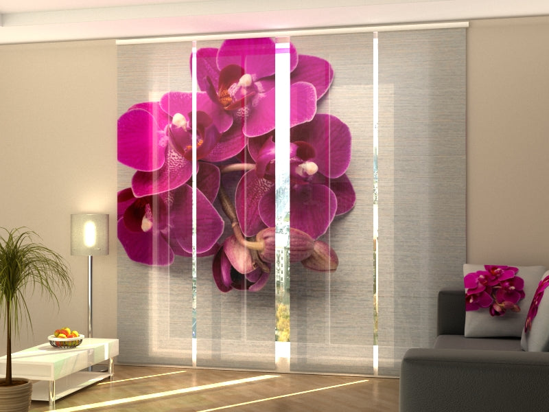 Paneles Japoneses Orquídea color Frambuesa sobre Madera Gris