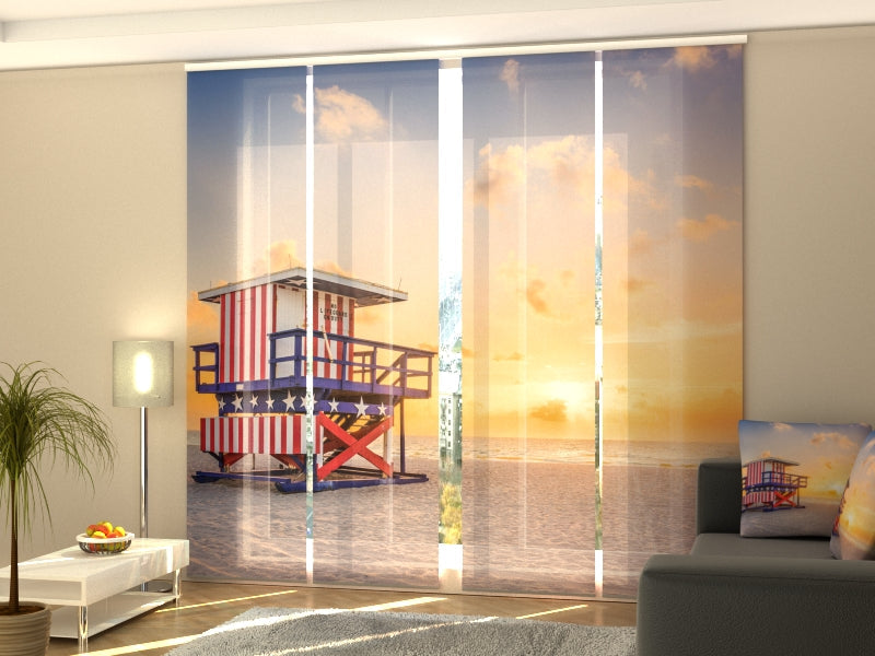 Paneles Japoneses Amanecer en Miami Beach y la Torre Salvavidas