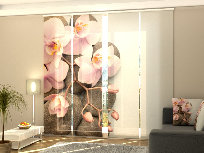 Set de 4 Paneles Japoneses con un Riel de 4 vías, Orquídeas de Viena 2, Medidas: 60x270 cm