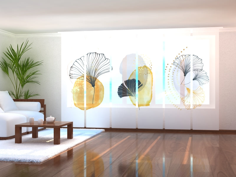 Paneles Japoneses Flores Aéreas con Elementos Dorados