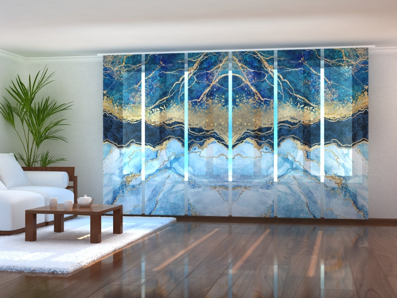 Paneles Japoneses Mármol Azul con Glitter Dorado