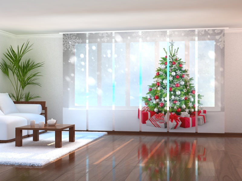 Paneles Japoneses Árbol de Navidad Plateado y Rojo