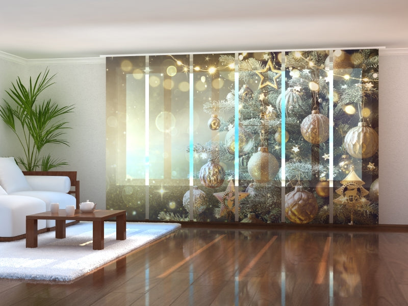 Paneles Japoneses Árbol de Navidad con Juguetes Retro Dorados
