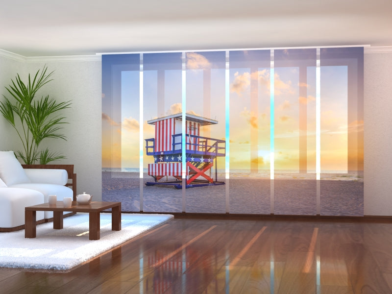 Paneles Japoneses Amanecer en Miami Beach y la Torre Salvavidas