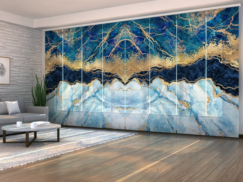 Paneles Japoneses Mármol Azul con Glitter Dorado