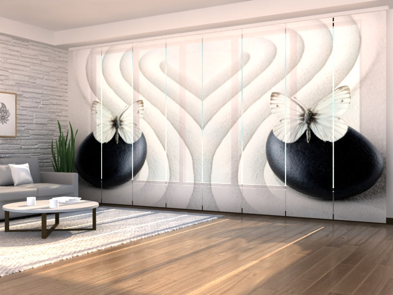Paneles Japoneses Piedra Zen con Mariposa Blanca
