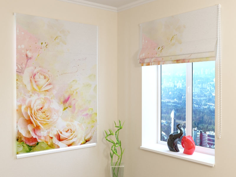Estores Plegables Delicadas Rosas en Acuarela
