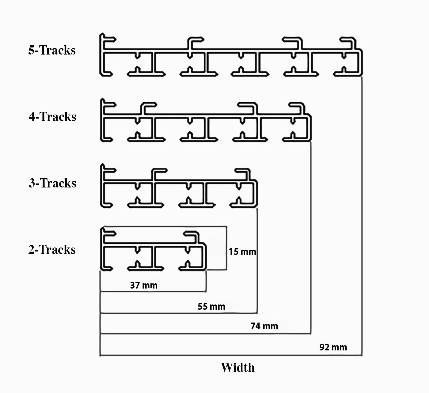 Riel de 2 vías para Paneles Japoneses, montaje en el techo o en la pared